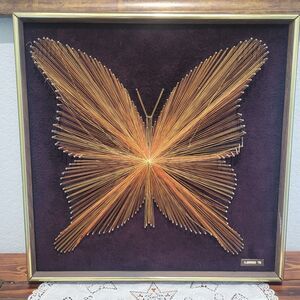 VTG MCM 3D Butterfly String Art 18.5x18.5” Copper Colored Thread Brown Velvet